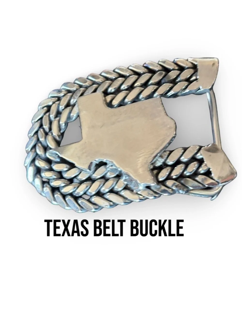 🤠 Handcrafted Artisan Texas State Chain Link Belt Buckle • Silver Tone